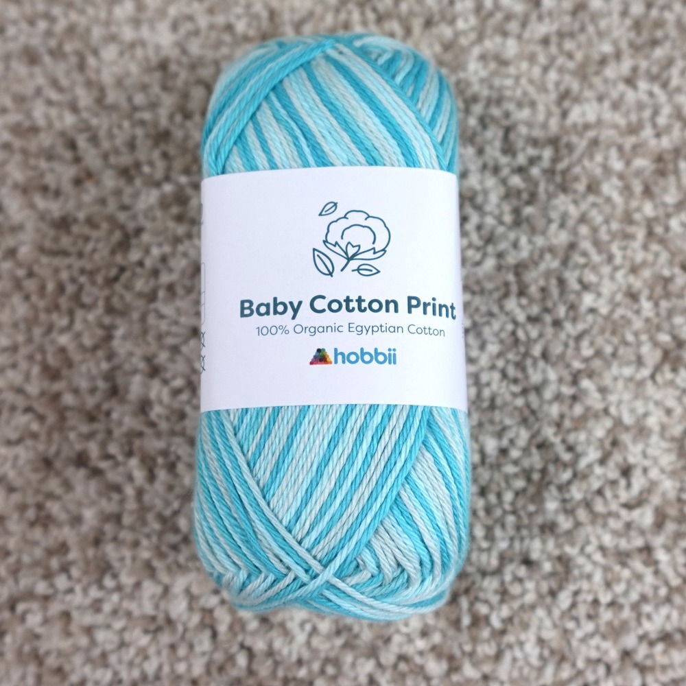 Hobbii Baby Cotton Print Yarn 100% Organic Egyptian Cotton Blue White Color 06